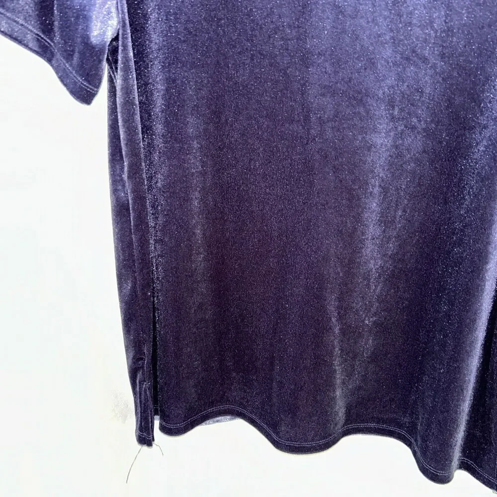 Old Navy Women’s Medium Dark Blue Velour Short Sleeve Top Shirt minimalist glam - Picture 6 of 14